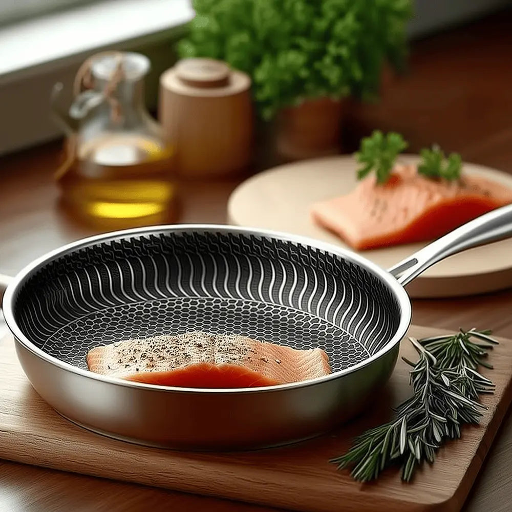 Revolutionize Your Cooking: The Stainless Steel Honeycomb Hexclad Non-Stick Frying Pan