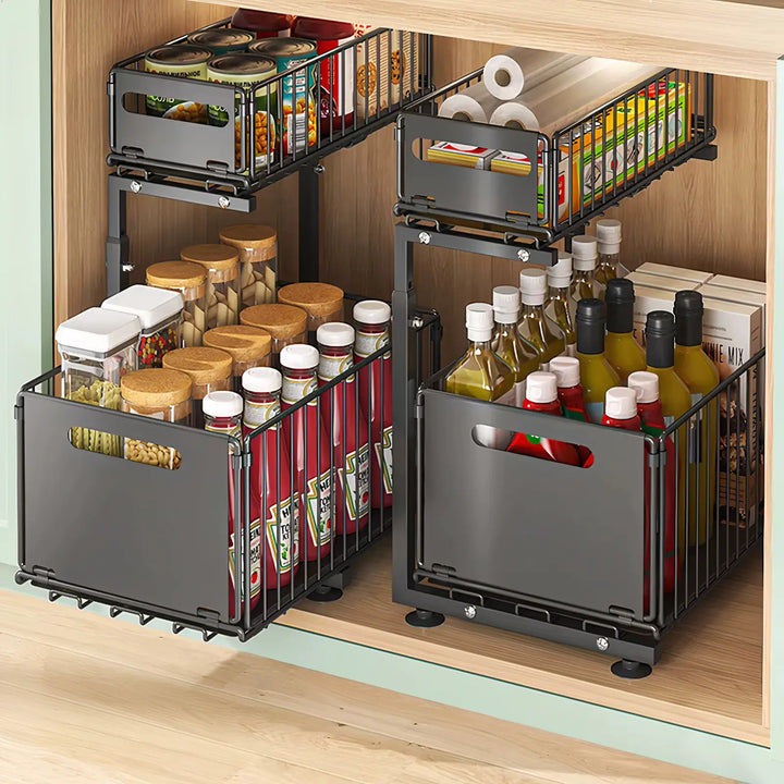 Kitchen Storage Rack with Slide-Out Drawers