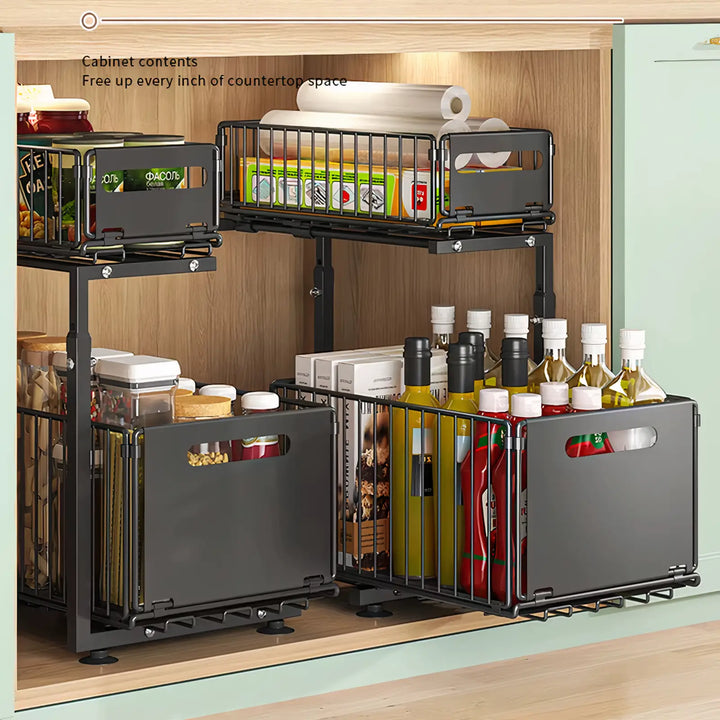 Kitchen Storage Rack with Slide-Out Drawers