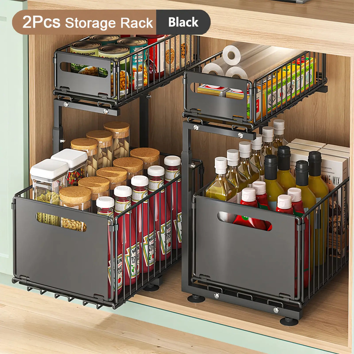 Sliding Rack Drawer Kitchen Storage Rack with Slide-Out Drawers – Yui's Kitchen