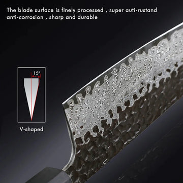 Japanese Hand-Forged Damascus Santoku Chef Knife - Yui's Kitchen