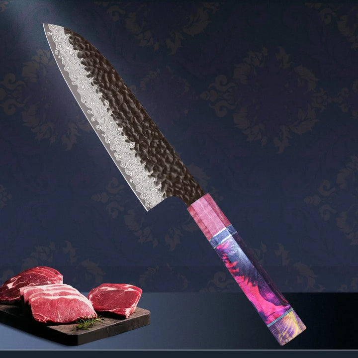 Japanese Hand-Forged Damascus Santoku Chef Knife - Yui's Kitchen