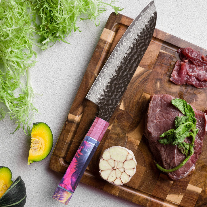 Japanese Hand-Forged Damascus Santoku Chef Knife - Yui's Kitchen