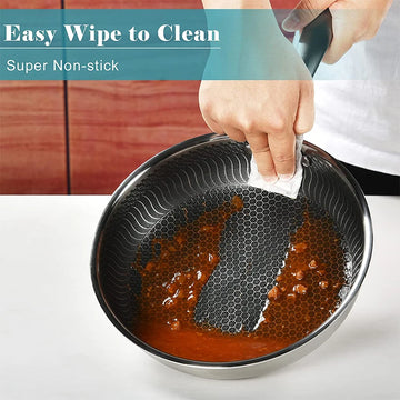 Stainless Steel Honeycomb Hexclad Non-Stick Frying Pan - Yui's Kitchen