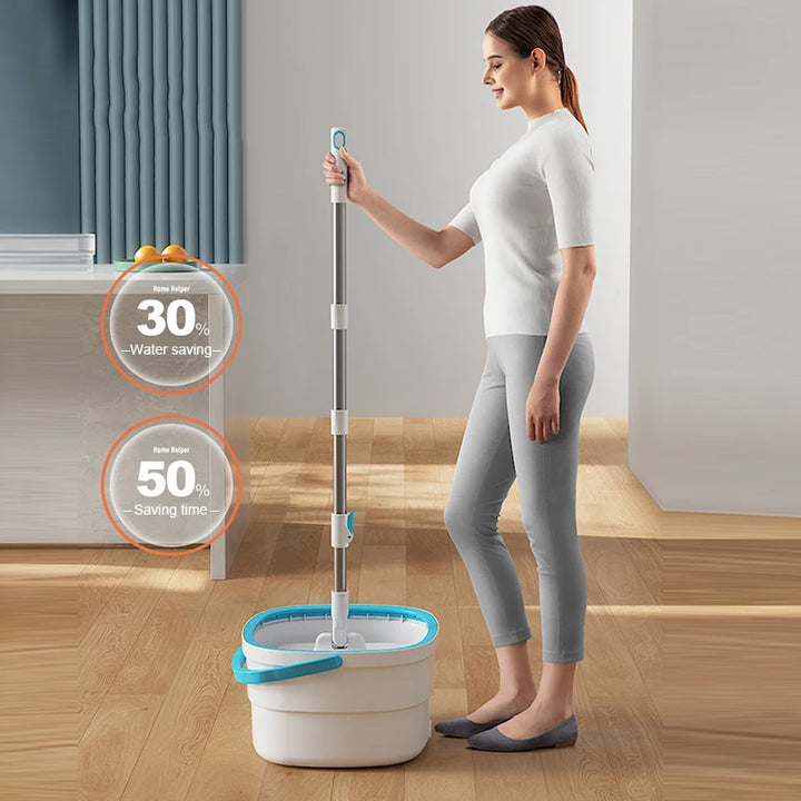 Self-Cleaning Mop 360° Spin Squeeze Mop with Easy Drain Dual Water Separation Bucket