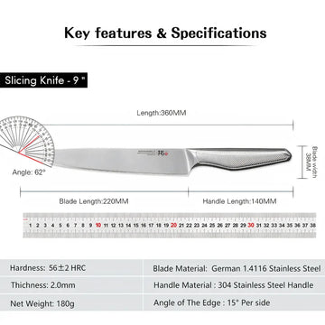 9-Inch Professional German Stainless Steel Slicing Knife - Yui's Kitchen