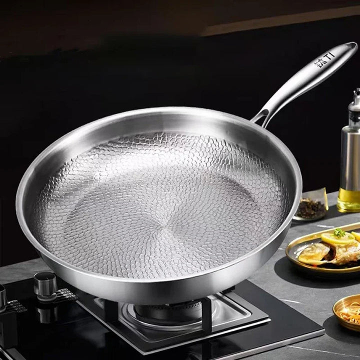 German Stainless Steel Frying Pan - Hammered Non-Stick Pattern