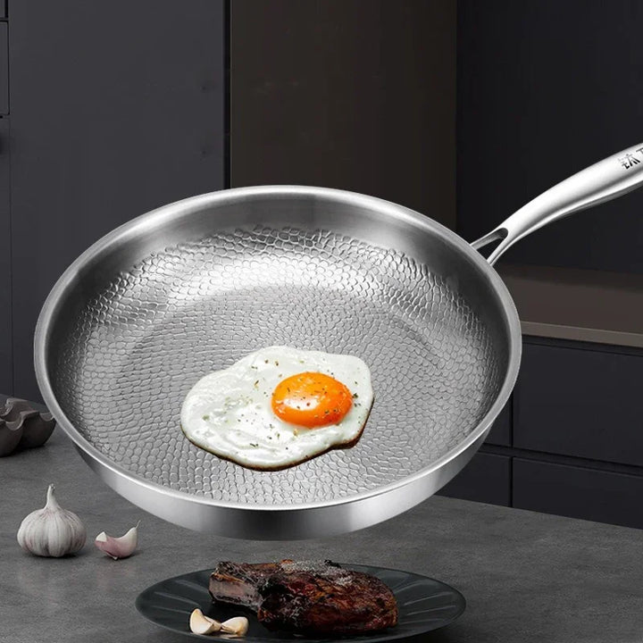 German Stainless Steel Frying Pan - Hammered Non-Stick Pattern