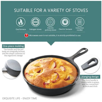 Cast Iron Frying Pan – 14/16/20cm Non-Stick Skillet for Induction, Gas and Oven Cooking