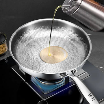 German Stainless Steel Frying Pan - Hammered Non-Stick Pattern