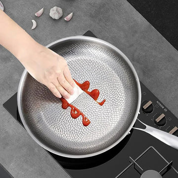 German Stainless Steel Frying Pan - Hammered Non-Stick Pattern