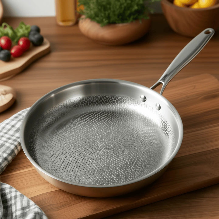 German Stainless Steel Frying Pan - Hammered Non-Stick Pattern