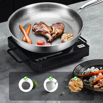 German Stainless Steel Frying Pan - Hammered Non-Stick Pattern