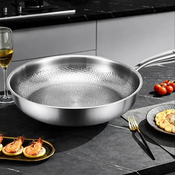 German Stainless Steel Frying Pan - Hammered Non-Stick Pattern
