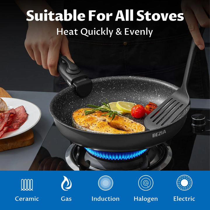 5-Piece Induction Cookware Set with Removable Handles – Non-stick and Stackable