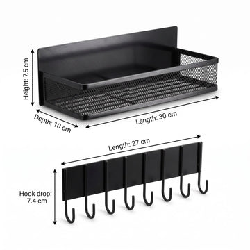Magnetic spice rack and hook rail dimensions: 30 x 10 x 7.5 cm rack, 27 cm hook rail