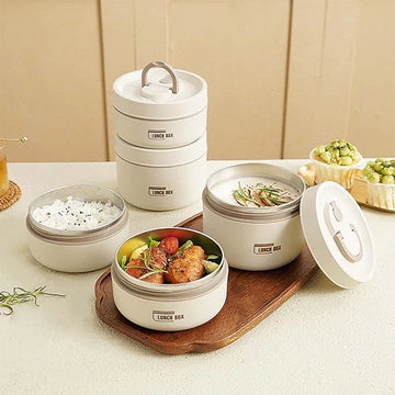 Portable Insulated Stainless Steel Lunch Container Set – Stackable Thermal Bento Box for Adults and Kids