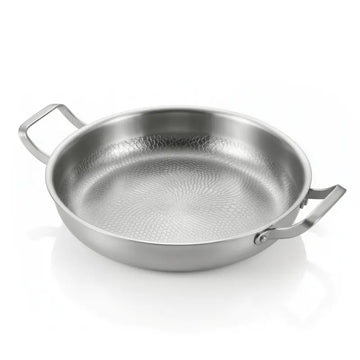 Titanium Hammered Double-Handle Frying Pan with textured surface on a white background