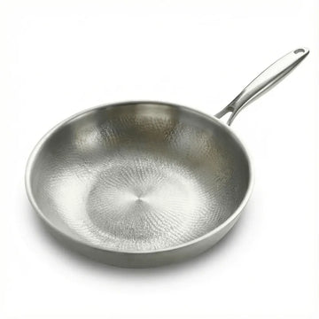 Titanium hammered wok pan with non-stick pure titanium surface and stainless steel handle, suitable for induction and gas cooktops large size pan.